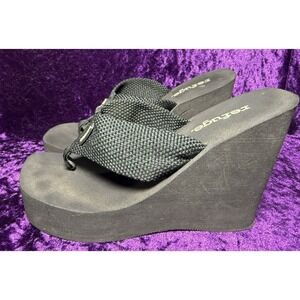 Refuge Chunky Wedge 4.5" Platform Sandals Sz 8 Black 90s Slides Y2K Flip Flops